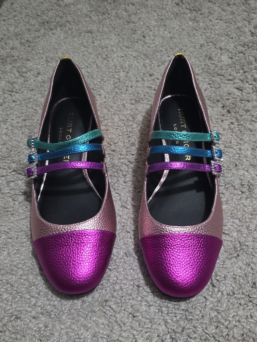 Kurt Geiger London Pierra Rainbow Metallic Strappy Leather Mary Jane Shoes 36 6